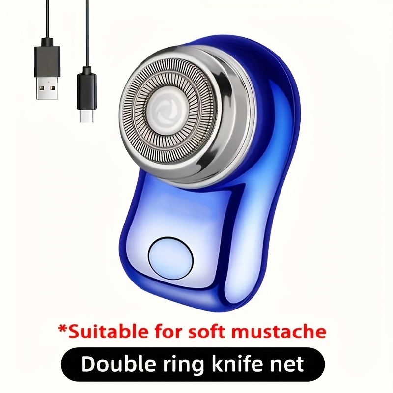 TEMU 1pc Usb Rechargeable Men's Electric Shaver, Portable Razor, , Stainless Steel Spiral Razor, Non-washable - Perfect For Travel And Gifts, Blue/black/silver