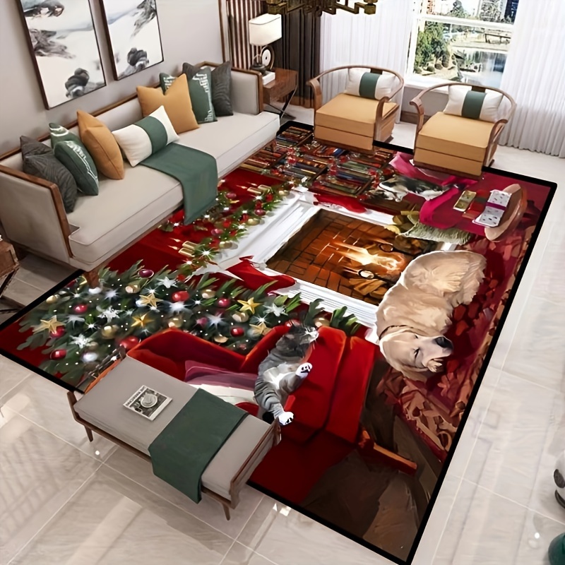 

1pc Christmas- Rug, , Polyester , Rectangle Mat For , , And Entryway Decor