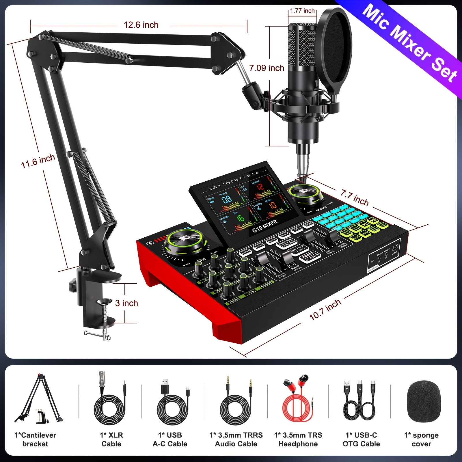 TEMU Tenlamp Audio Mixer Podcast Equipment Kit, -one Live Sound Card Set With 3.5mm And Sound Effect Module, Portable Audio Mixer Compatible With Pc