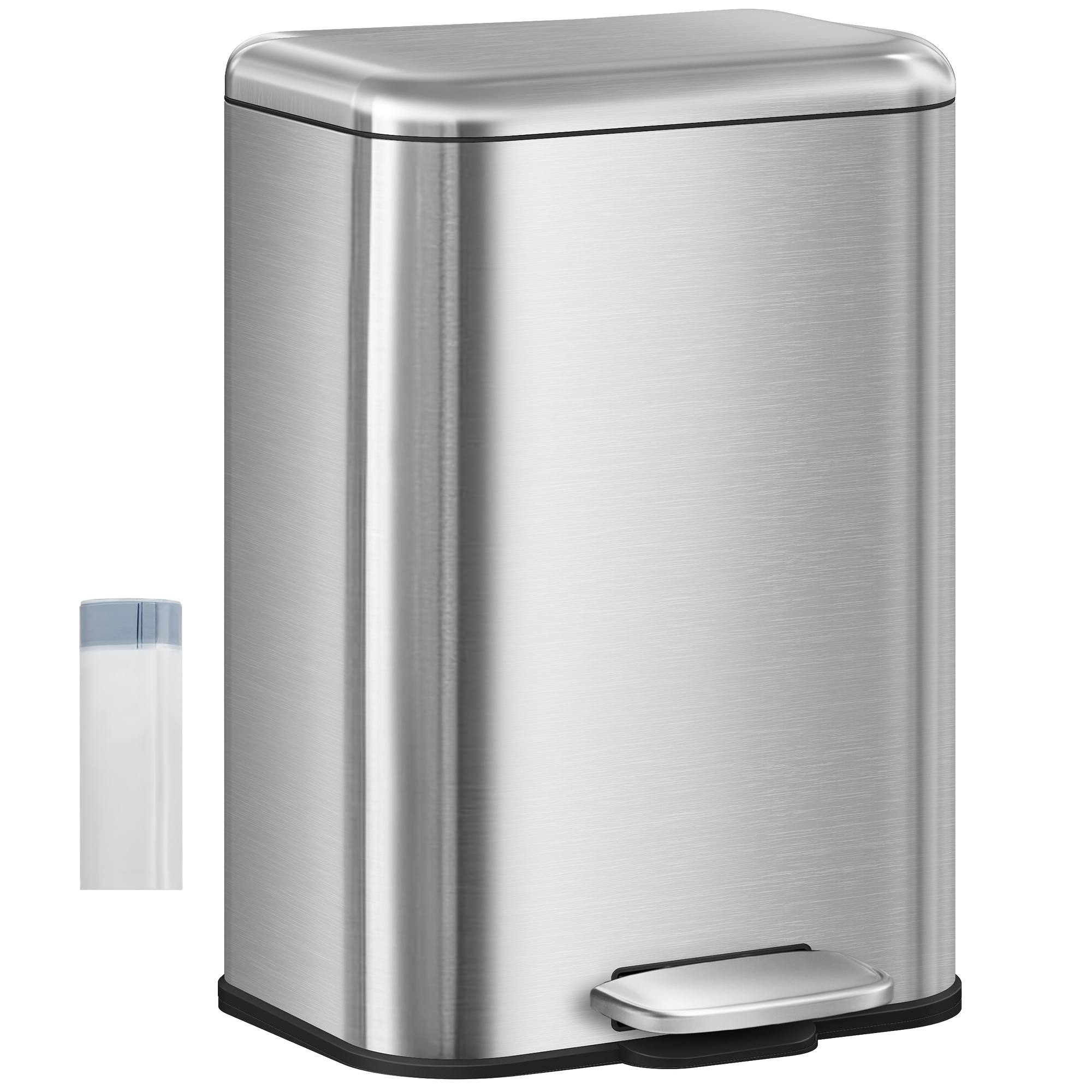 20-liter Kitchen Trash Can Featuring A Foot Pedal, Equipped With A Lid And An Inner Bucket, With 15 Trash Bags, Made Of Steel In A Silvery End