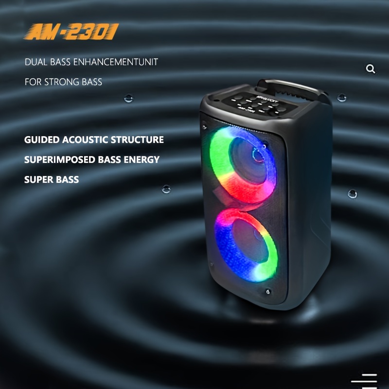

Am-2301 Wireless Led Light Speaker With Subwoofer, Large Boombox Speaker, 40w Stereo Speaker, Subwoofer, Outdoor Wireless Speaker, Party Disco Light, 5.3, Tws