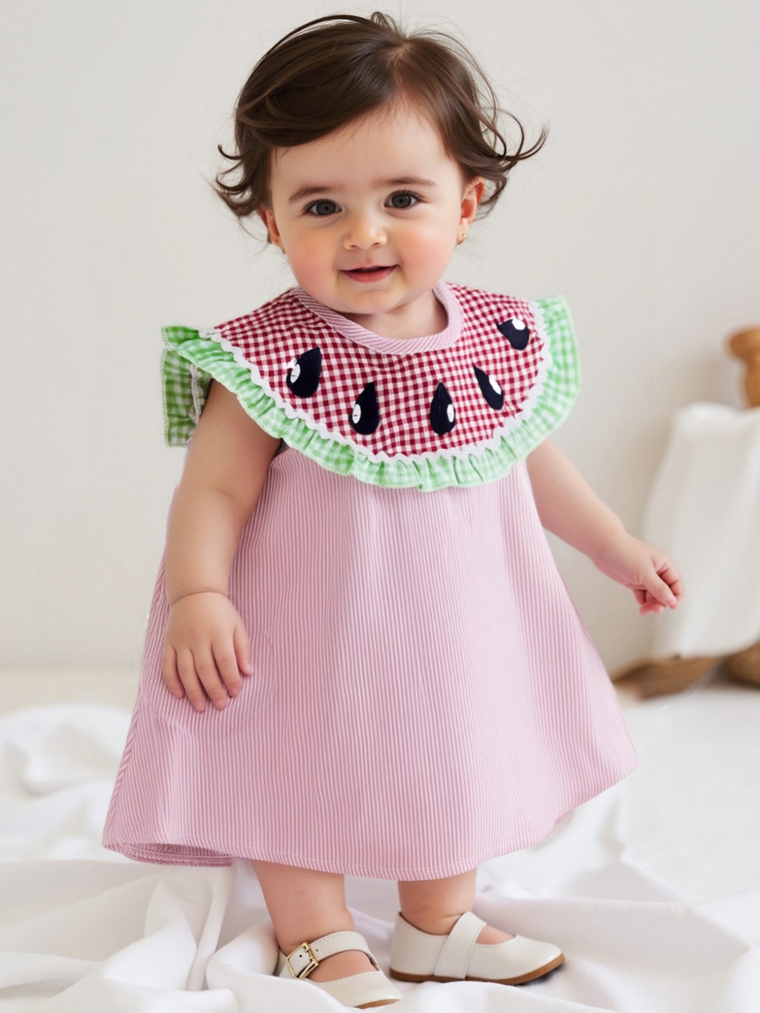 toddler baby girl watermelon dress sleeveless rickrack trim Temu