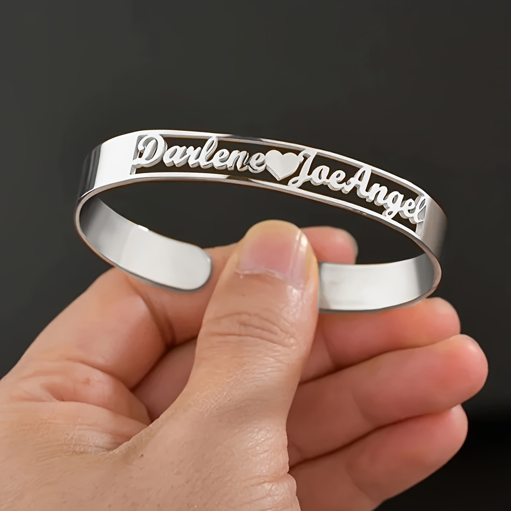 TEMU Bracciale con in acciaio inossidabile, bracciale a cuore con 2 nomi, personalizzato, regalo per le feste, regalo