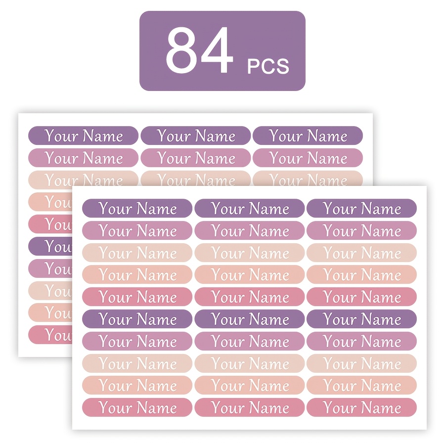 Custom 5.1*0.8cm Gradient Purple Personalized Name Labels, Stylish Stickers Suitable For Business And Everyday Use, A To Essentials