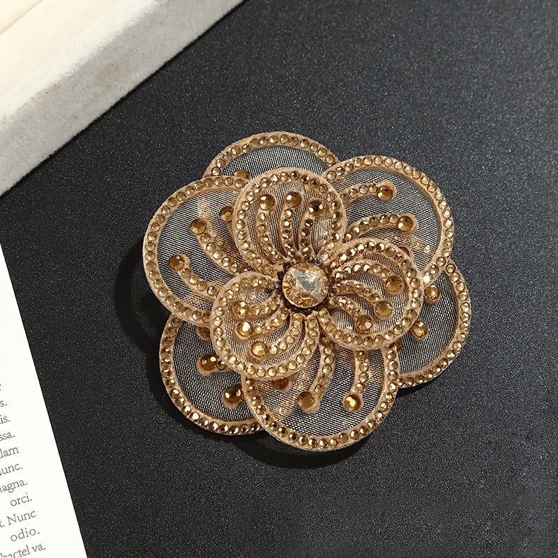 Double-Layer Three-Dimensional Mesh Rhinestone Flower Fabric Patch