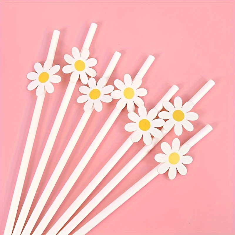 

10pcs, Daisy Paper Straws Daisy Party Decorations Disposable 2 Groovy Daisy Straws, Flower Straws, Floral Pink Straws For Birthday Party Supplies Baby Shower Wedding Decor