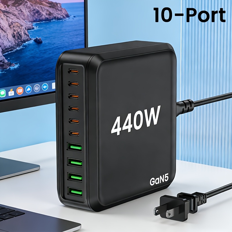 TEMU 440w/300w Fast Charger 10-port Pd Fast Charger Laptop Power Adapter, 65w Laptop Charger Compatible With Tablets, Mobile Phones, And Multiple