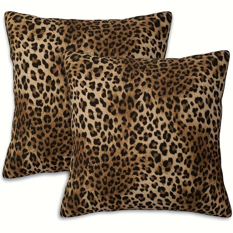 TEMU Set Of 2 Leopard Print Cushion Covers, Featuring A Design With Zipper Closure, Machine Washable, Without Inserts, Suitable For Bedrooms, Living