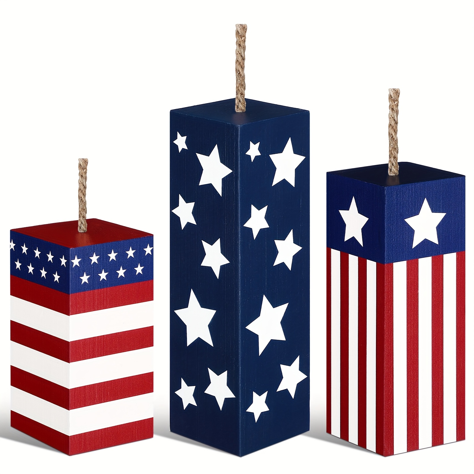 3pcs Patriotic Sign Memorial Day Table Decor Glitter Firework Tabletop Centerpiece American Flag Day Tiered Tray Decor For Home