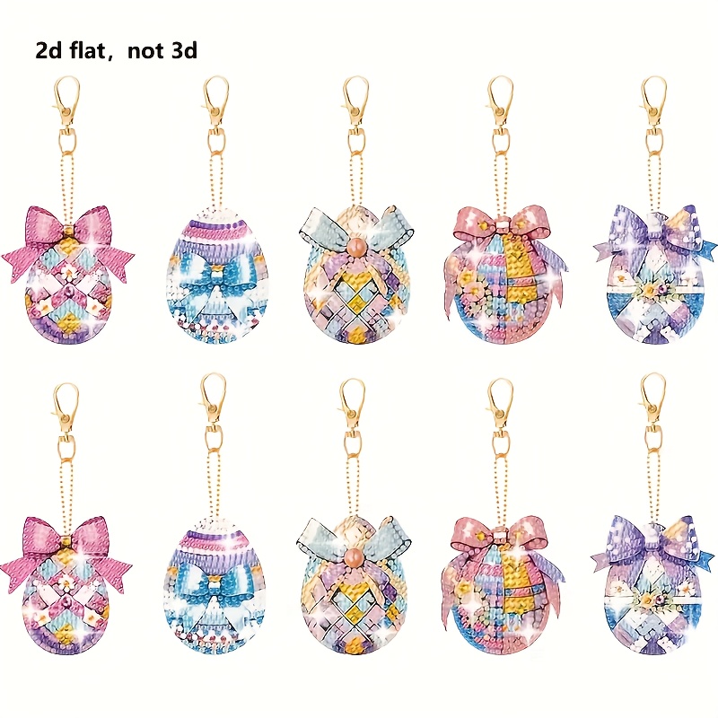 

2d Flat 10-pack Diy Diamond Painting Keychains, Double-sided Acrylic Key Rings, Easter Egg Ornaments, Home Pendant Decor, Party Supplies, Backpack Accessories, Craft Charms