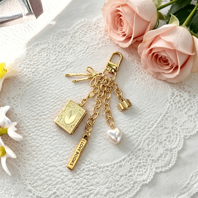 TEMU Gift For Her/him Vintage , Bag Charm With , Bookish Gift For Readers, Literary Accessory, Book Lover Keyring, Photo &halloween, School Christmas