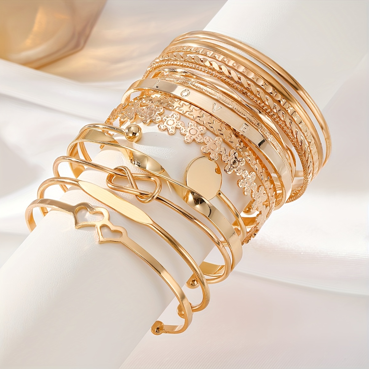 TEMU 15pcs Set Of Metal Iron Open Bangles For Women, Stylish Design