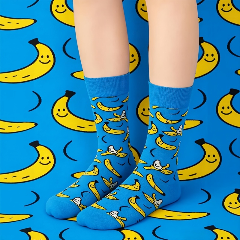 E-shop 1 Paar Unisex Neuheit Lustige Banane Mid-Calf Socken Frucht Trendy Vollständiger Druck Individuelle Trendy Socken Schweißabsorbierend
