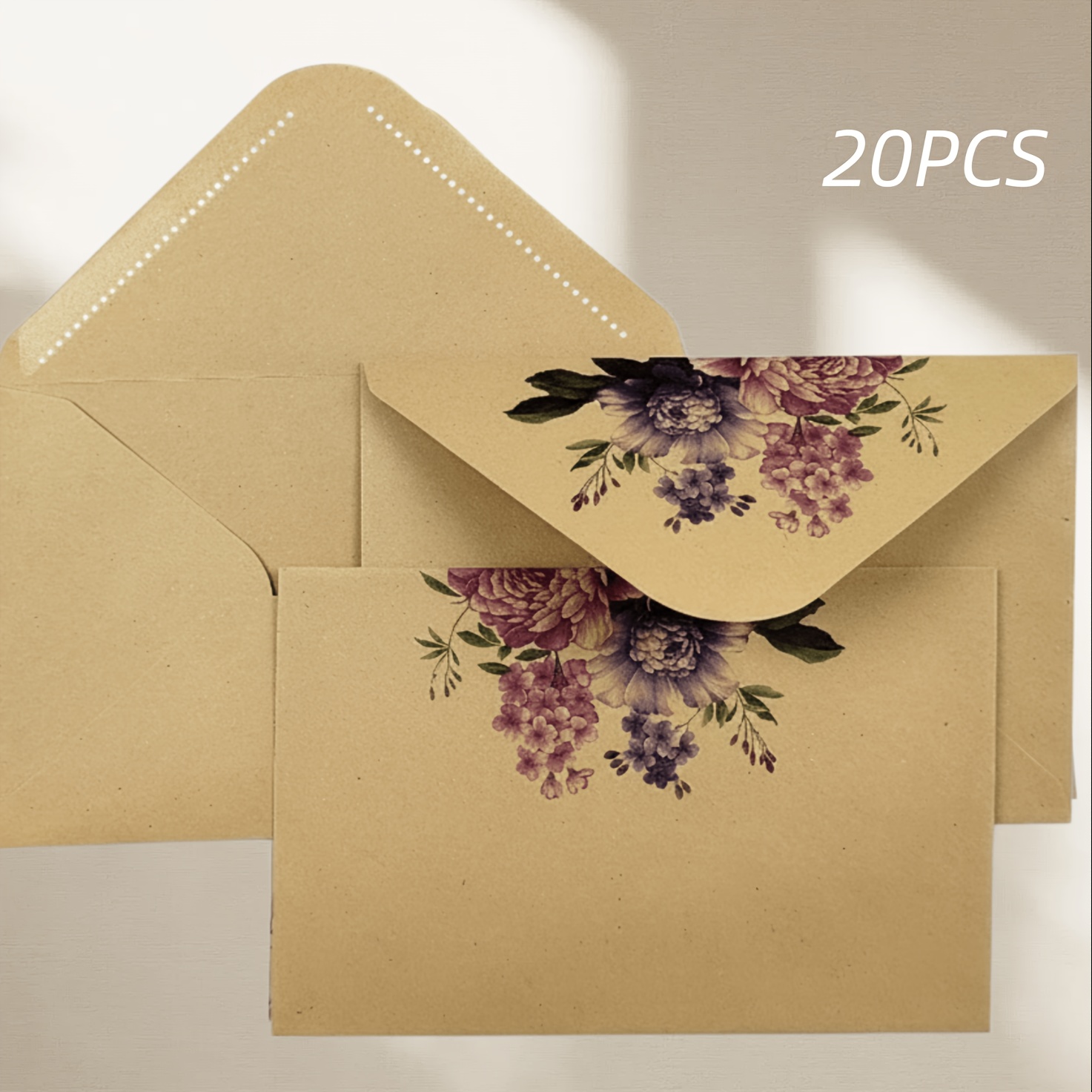 TEMU Lot de 20 enveloppes en papier à imprimé floral vintage, enveloppes de cartes de vœux à motif de fleurs rustiques pour notes de remerciement,