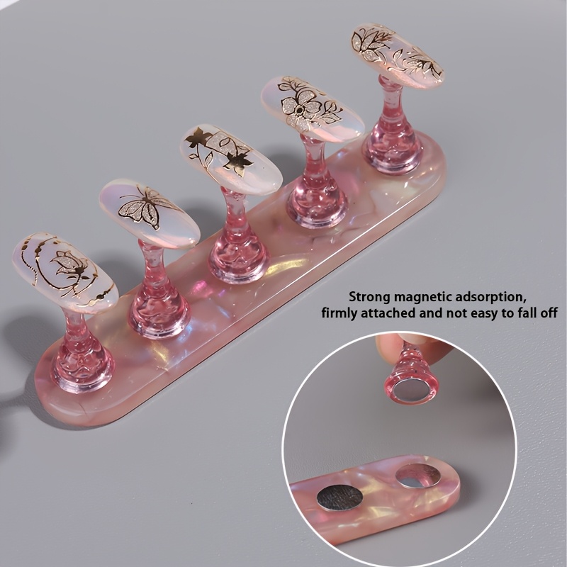 TEMU Présentoir à Ongles, Plateau de Pratique avec Base Tortoiseshell et Support Transparent Rose, d'Ongles, Style Influencer, Ensemble de Présentoir