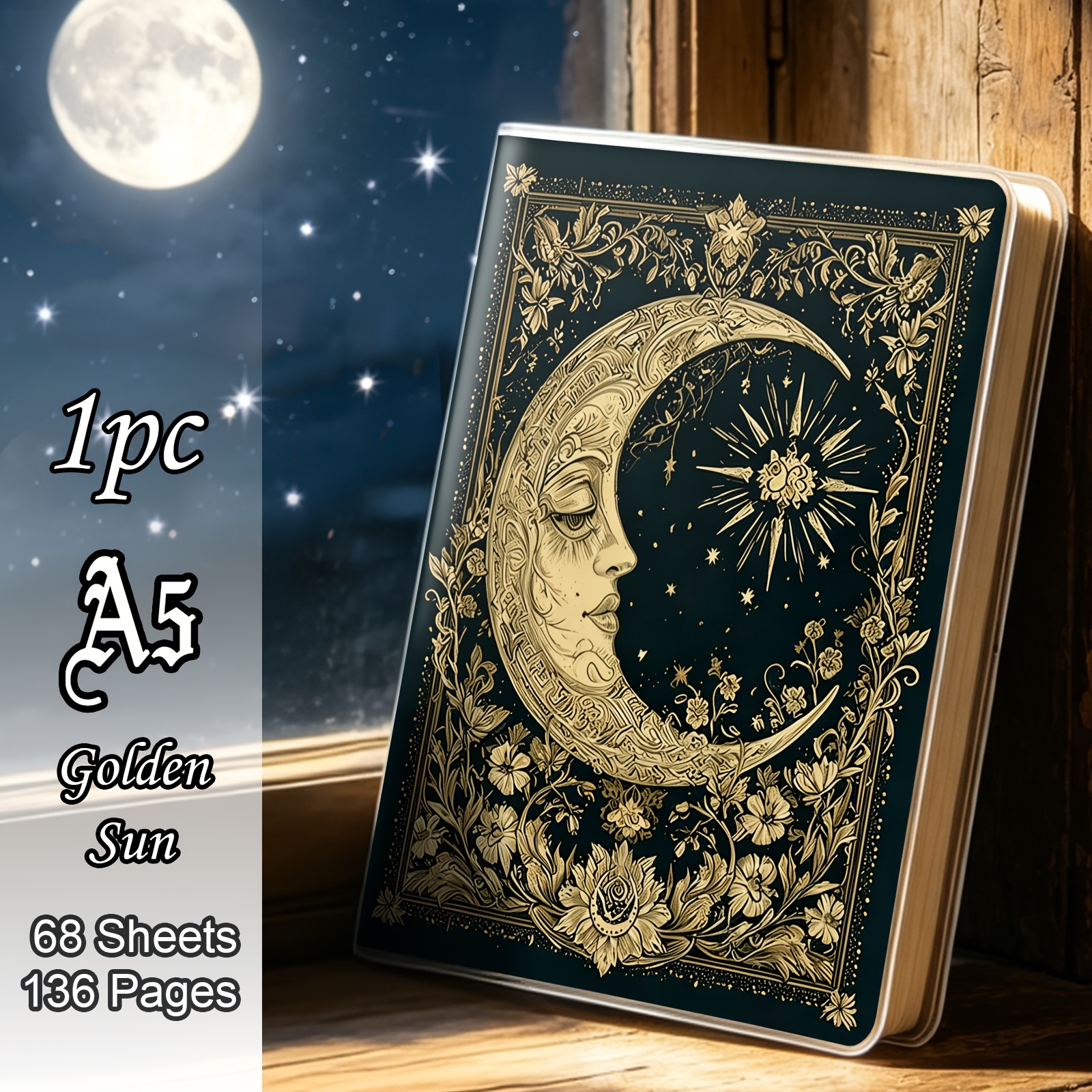 TEMU 1pc/2pcs,a5,136pages,pp Cover Notebook-european Gothic Retro Mystical Style,sun And Moon ,lined Journal,fashion Notebook,writing Practice