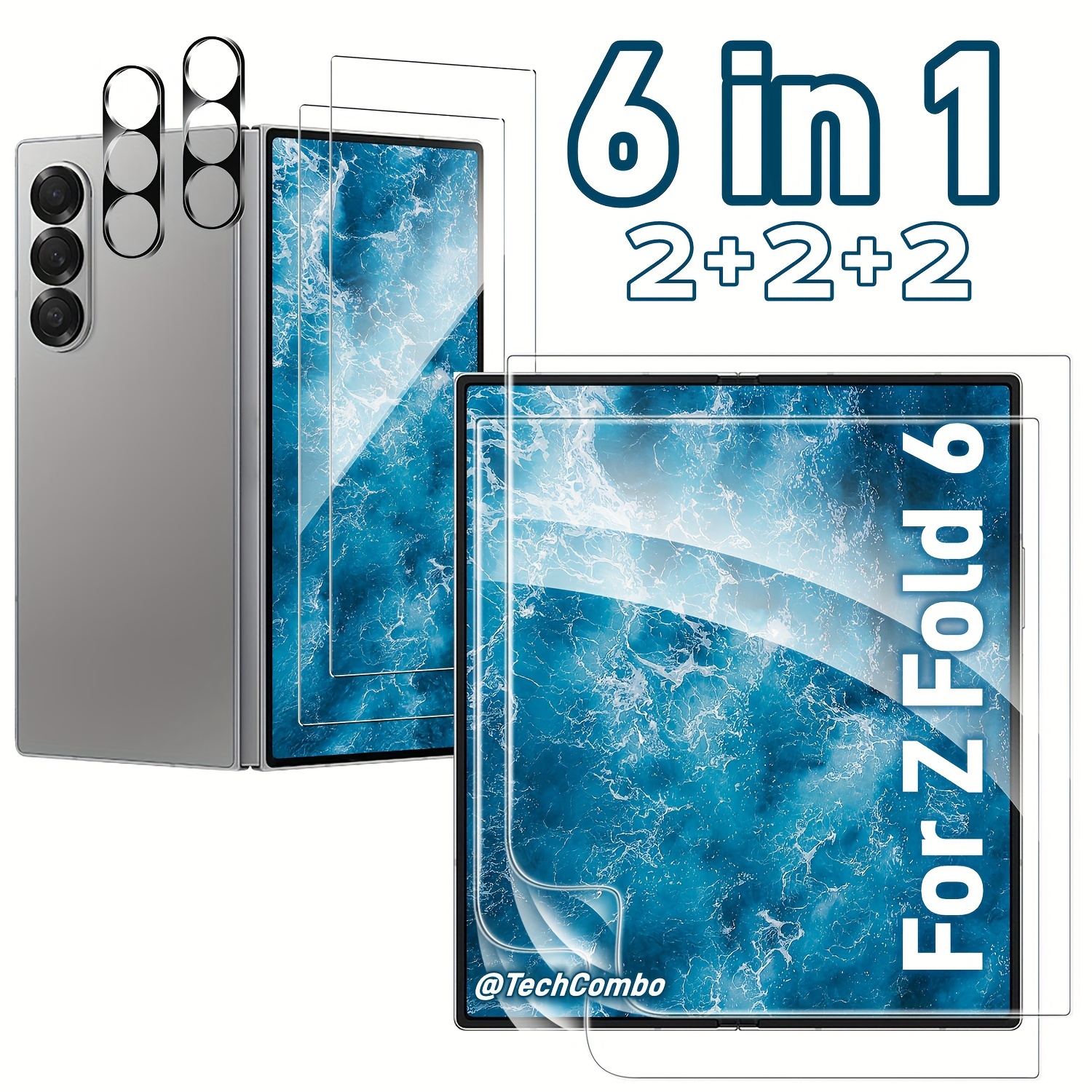 

6 In 1 Screen Protector Set For Z Fold 6: 2 Pack Flexible Tpu Film, 2 Pack Tempered Glass Screen Protectors, And 2 Pack Camera Lens Protectors - Hd Clear, Case Friendly