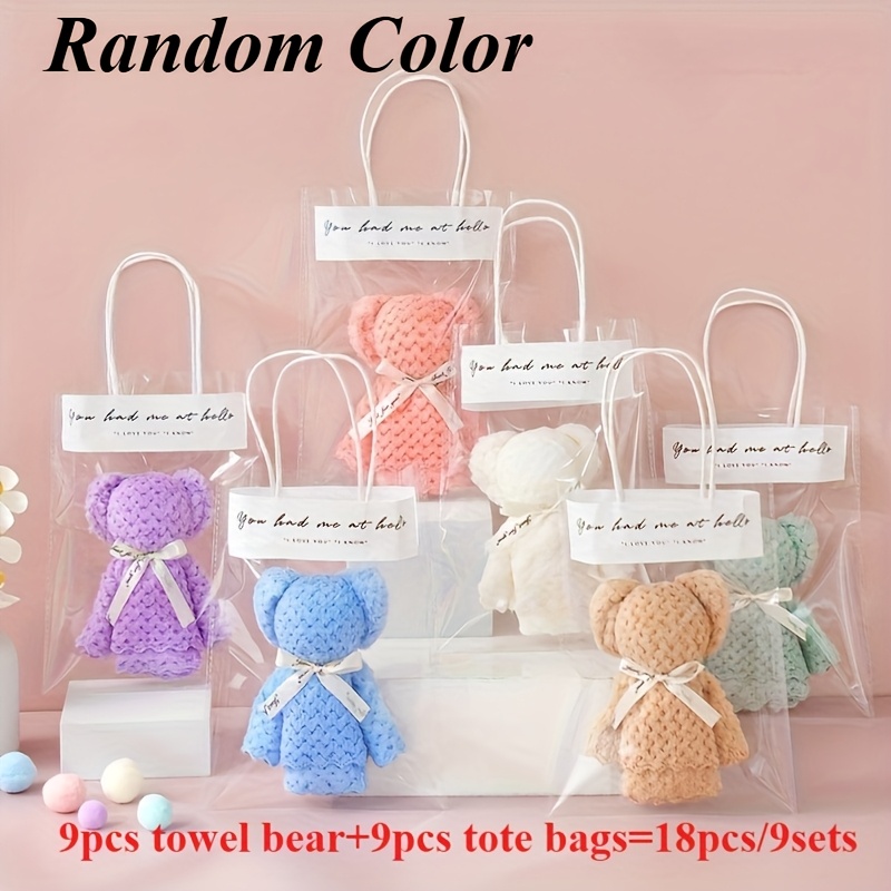 E-shop 18er-Pack/9er-Set (zufällige Farbe) Bären-Handtuch-Geschenkset, perfektes Souvenir, weiches Handtuch mit transparenter Tasche (ohne Batterie),