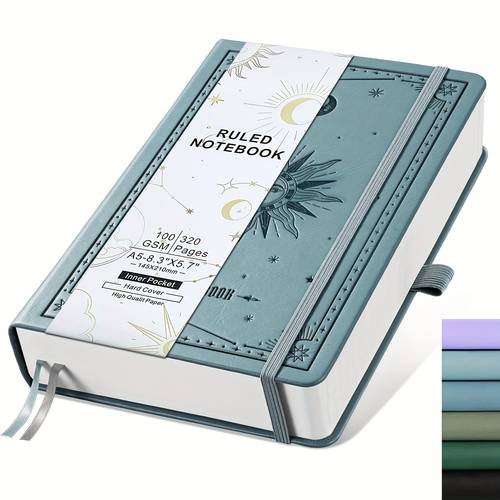 a5 hardcover leather journal notebook 320 pages 100gsm thick paper embossed plain ruled college lined for women and men school and work writing 5 7 x 8 3 inches