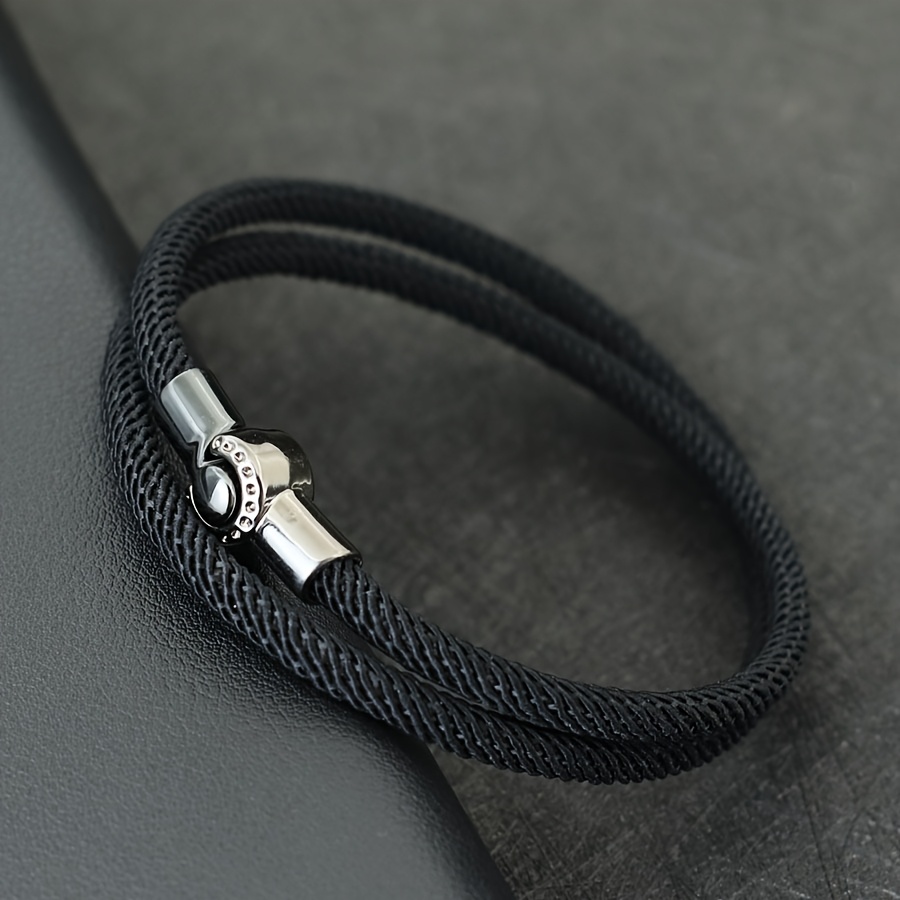 Image of Trendy Handmade Bilayer Rope Bracelet Men Detachable Magnetic Wrap Chain Wristband Casual Riding Homme Joias Pulsera