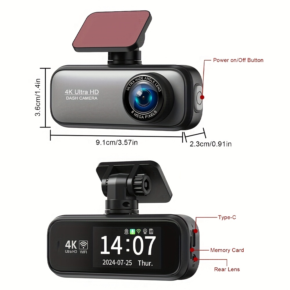Dash Cam 4K Front, Ultra HD Dash Camera for Cars, 5.0cmIPS Screen Mini Car Camera with APP Control, Built-in Wi-Fi & G-Sensor, 170° Wide Angle, 24H Parking Monitor, Night Vision, WDR, Loop Recording, Support 256GB Card Max (TF Card Not Included)