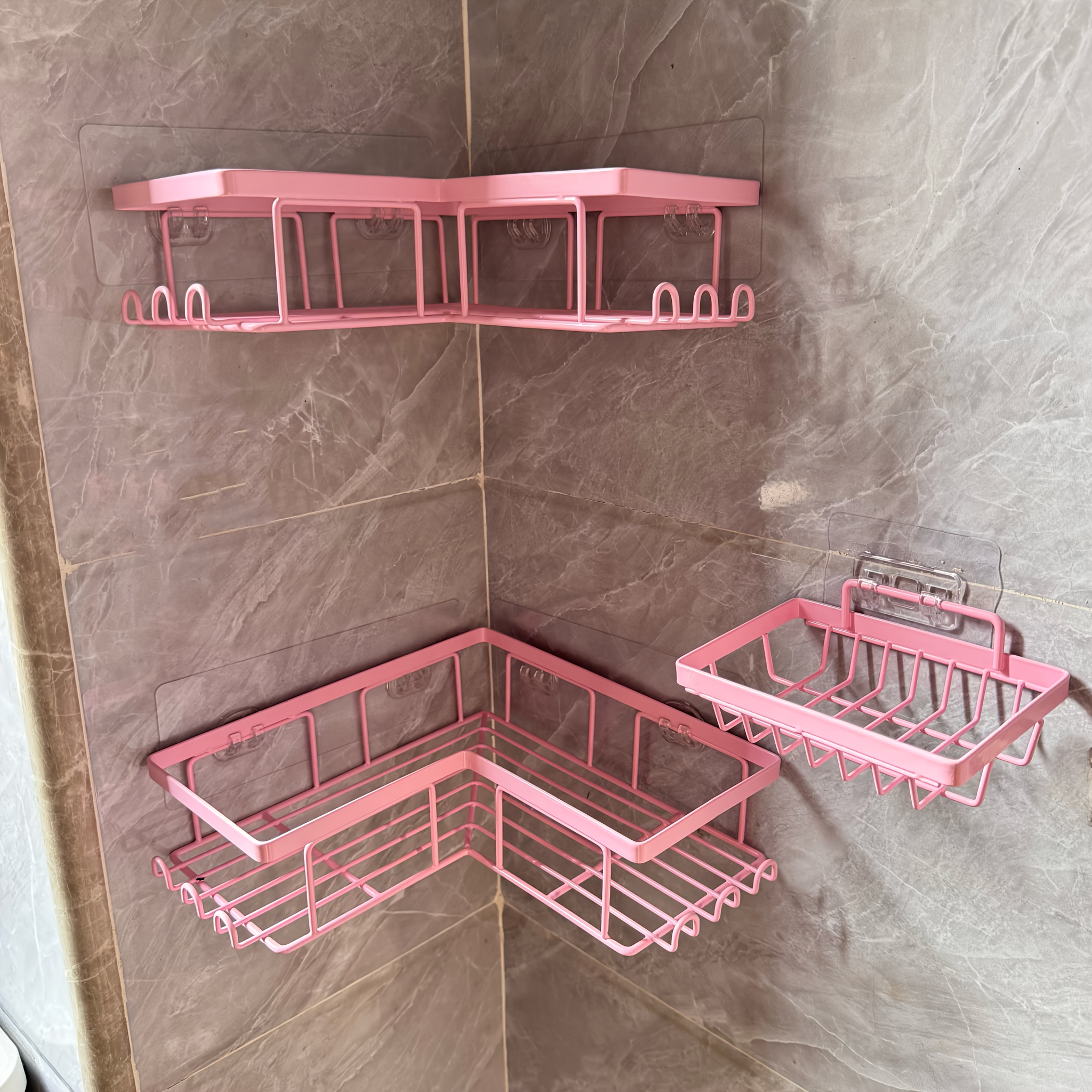TEMU 3 Pack Corner Shower Caddy Suction Cup Shower Shelf Corner No Drilling Bathroom Shower Organizer Storage Rack Adhesive, Shelves