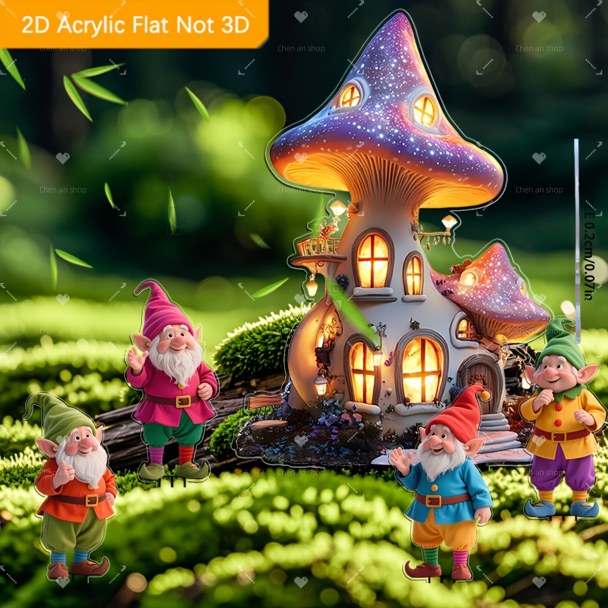 TEMU 2d Flat, 2d Flat Printed 5pcs Elf And Mushroom House Acrylic Decor, Suitable For Yard, Lawn, Potted Plants, Gift For Christmas Outdoor Lawn