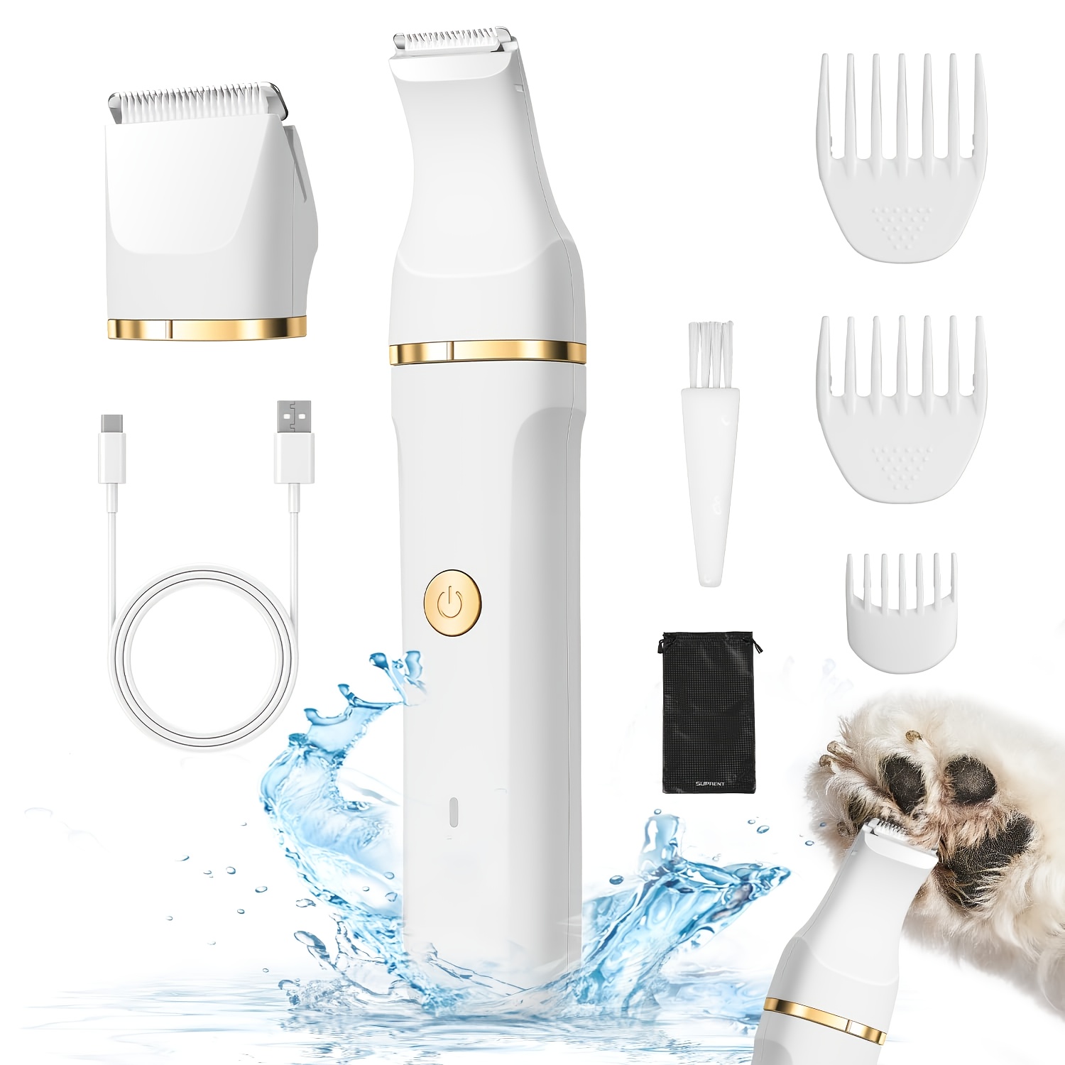 TEMU Usb Rechargeable Dog Grooming Kit With 2 Blades - Quiet Cordless Pet Trimmer For Paws, Eyes, Ears, Face, - Professional Pet Grooming Supplies,