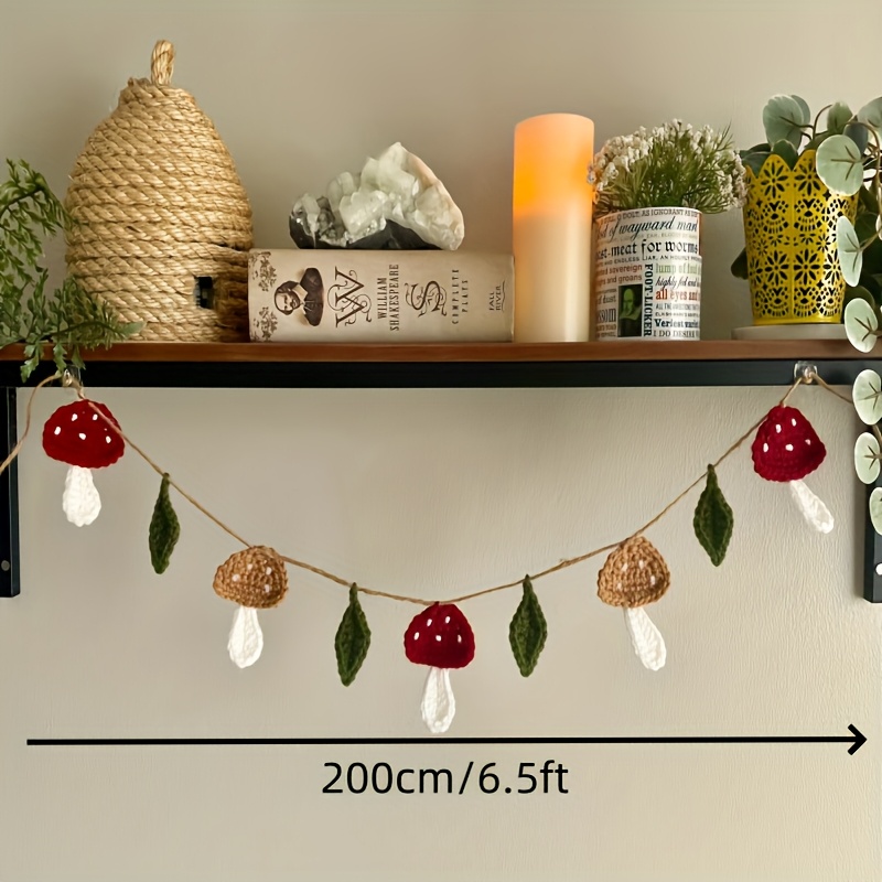 TEMU Crochet Mushroom Wreath | Flower Garland | Wall Hanging | Home Decor, Hanging Decorative Banner