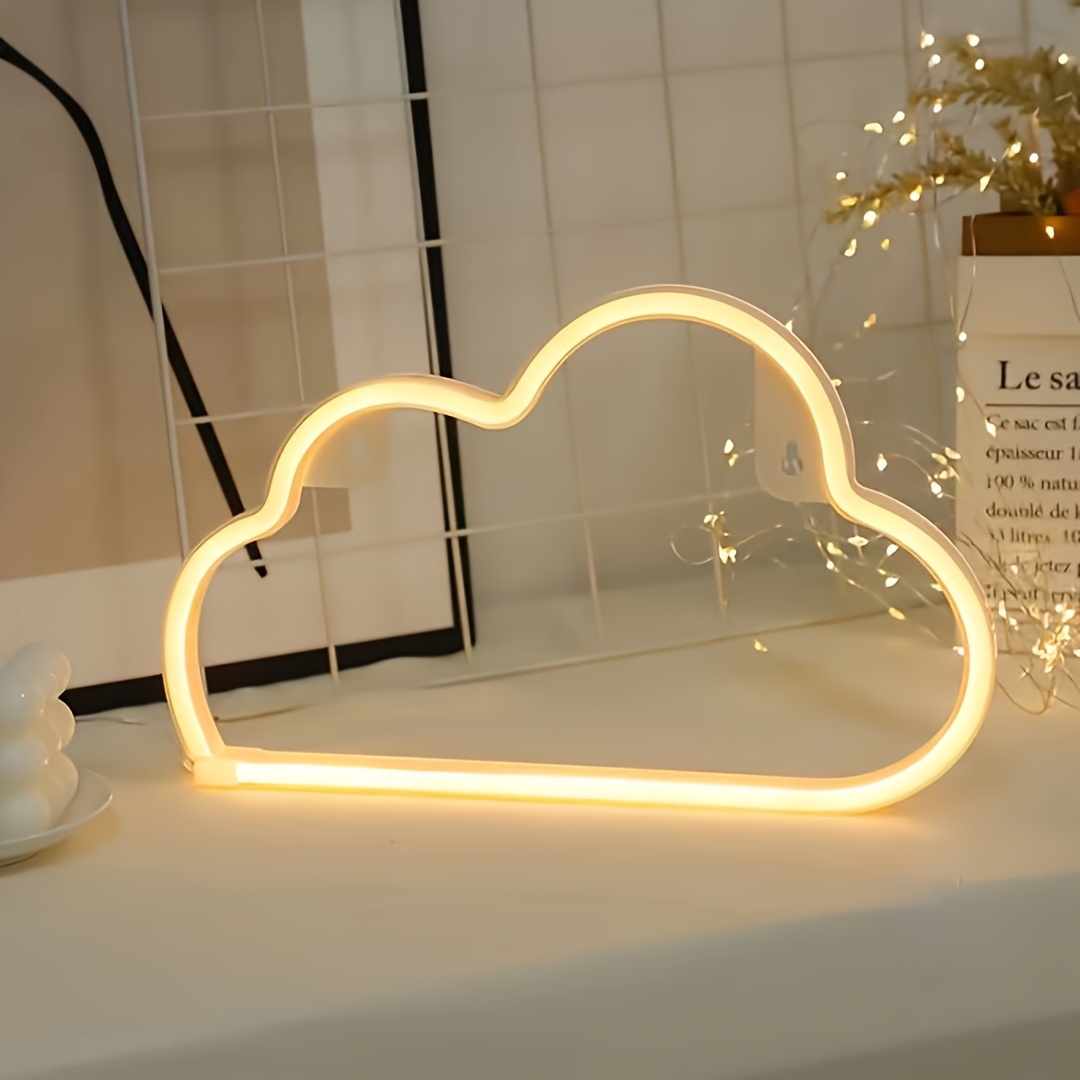Image of 1pc Phantasystar Cloud-shaped Led Neon Light Strip - Usb/battery-powered Modern Minimalist Wall Lamp Suitable For Bedroom,, Dorm Decor With, Plug-and-play Decoration (no Battery Included)
