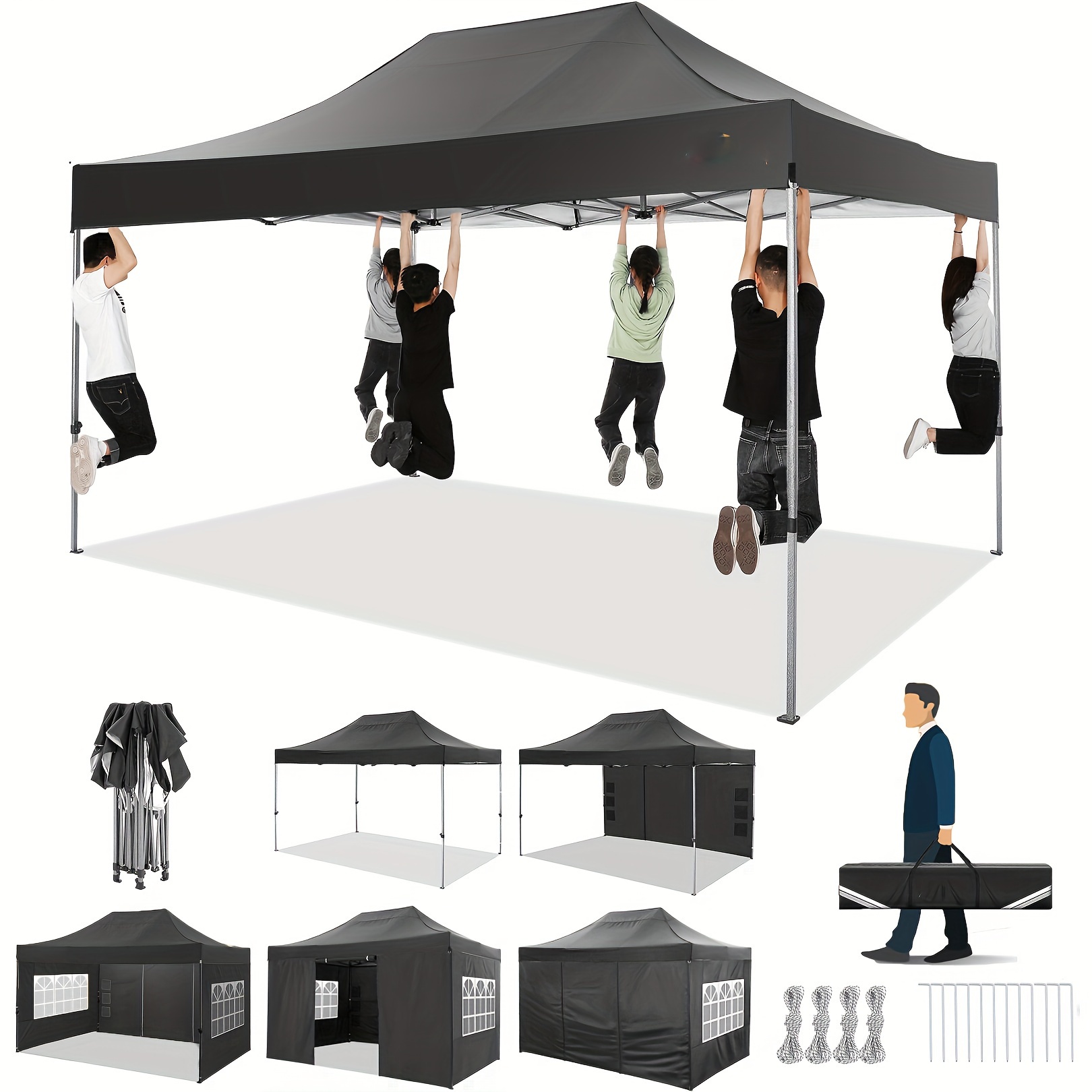 TEMU 3x4,5m/3x3m Heavy Duty Tent met 4 zijwanden, Pop-Up Commerciële Buitenluifel voor Bruiloft, Feest met Draagtas