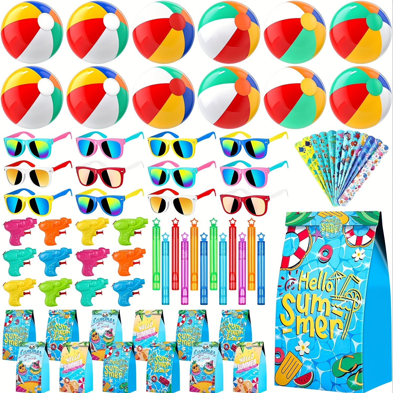 

Pool Party Favors And Beach Party Favors - 72 Pcs Party Bag Stuffers For Kids Including Beach Balls, Kids Sunglasses Bulk, Bubble Wands, And More For Beach Pool Party Favors, Birthday Party Supplies