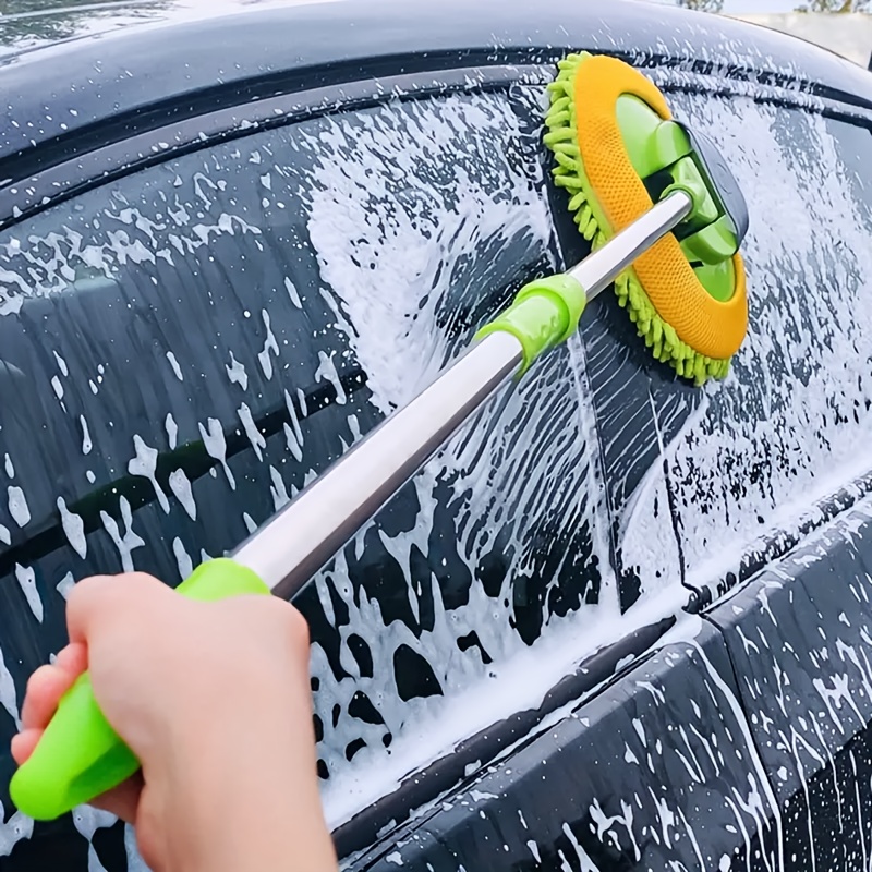 

1pc Extendable Car Wash Mop - Ultra Absorbent Microfiber Chenille Head, Long Handle For Effective Vehicle Detailing And Care, Ideal For Home Windows - Green & Black