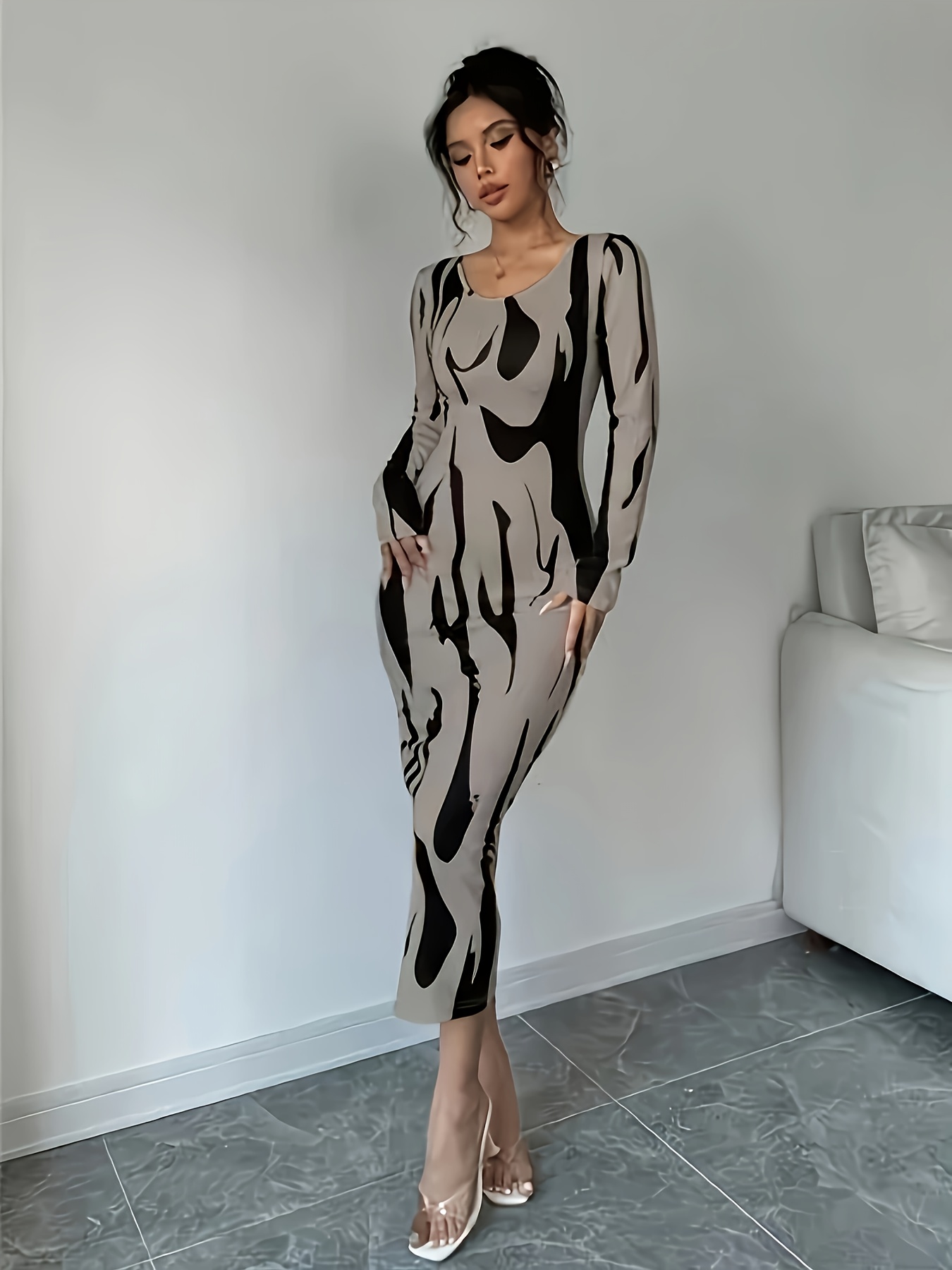 fitted ribbed dress Déotille Black fitted ribbed-knit maxi dress, L / Black