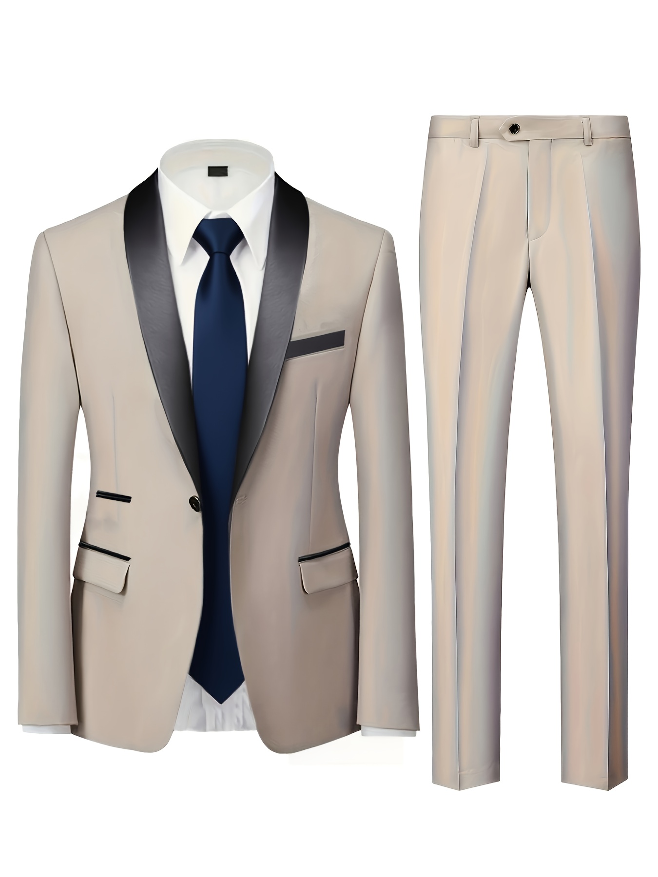 Ensemble costume élégant 3 pièces pour homme - Costume et pantalon coupe ajustée pour mariages et occasions formelles, convient pour réunions de bureau et événements élégants, tenue de cérémonie | Costume coupe ajustée | Costume de mariage durable. Inclut un mouchoir de poche à motif aléatoire.