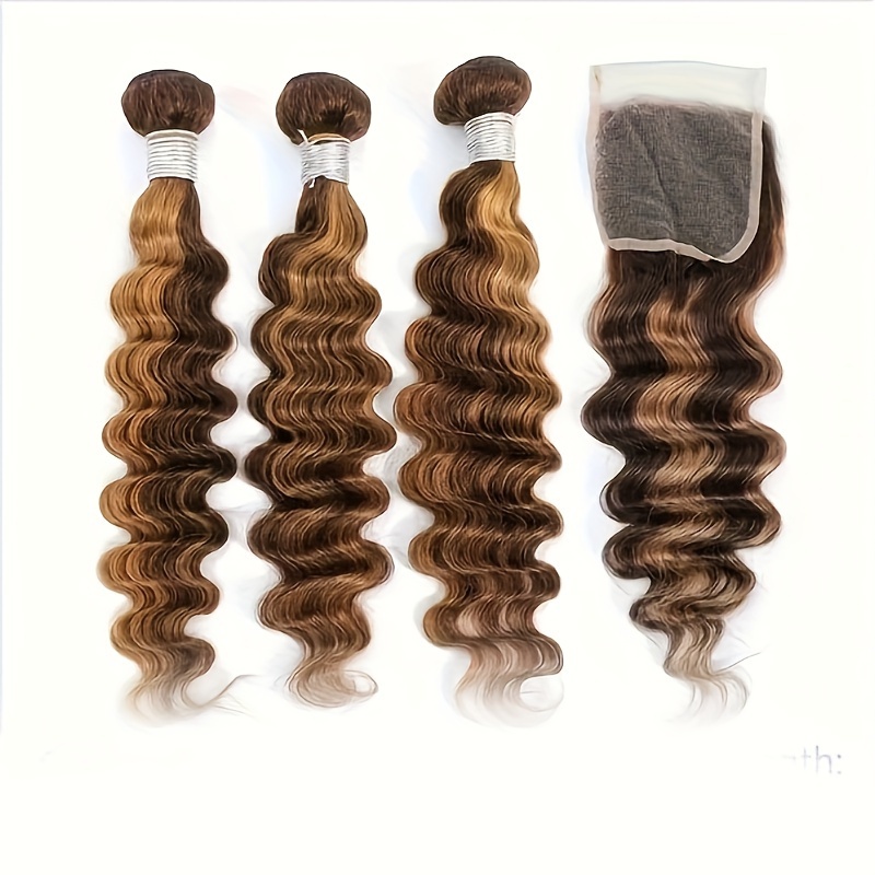 

Human Hair Highlight Color Extension P4/27 Color 3 Bundles With Closure 4x4 Transparent Lace Closure Color Hair For Women