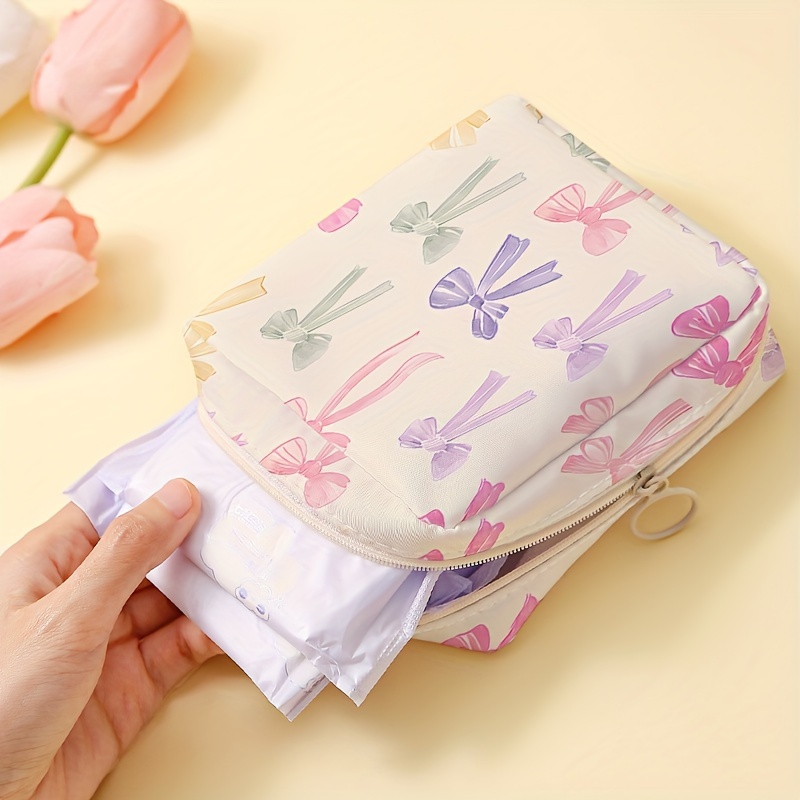 

Chic Butterfly Bow Print Sanitary Napkin Organizer - Spacious & Portable Storage Pouch For Women, Lightweight Multi-use Bag