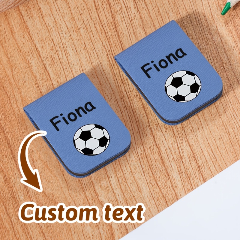 TEMU Customized Personalized Faux Leather Magnetic Bookmarks - Featuring A Football Design With Customizable Names, Stylish Page Clips, Notebook