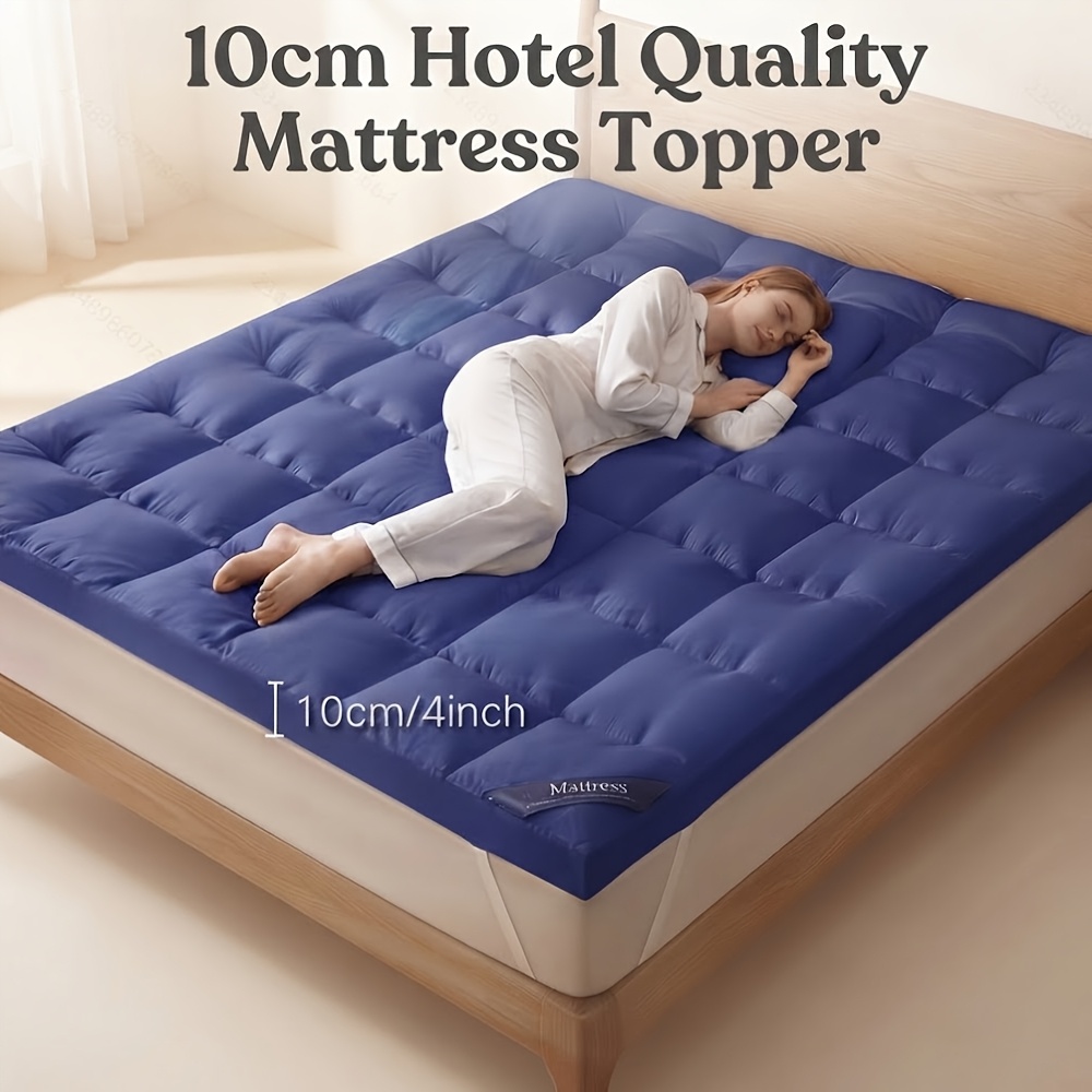 TEMU 1pc Mattress Topper 10cm/4inch Depth, Breathable Bedding For Hot Sleepers, Comfortable Sleep All Night, 4 Elastic Corners, Luxurious Quilted
