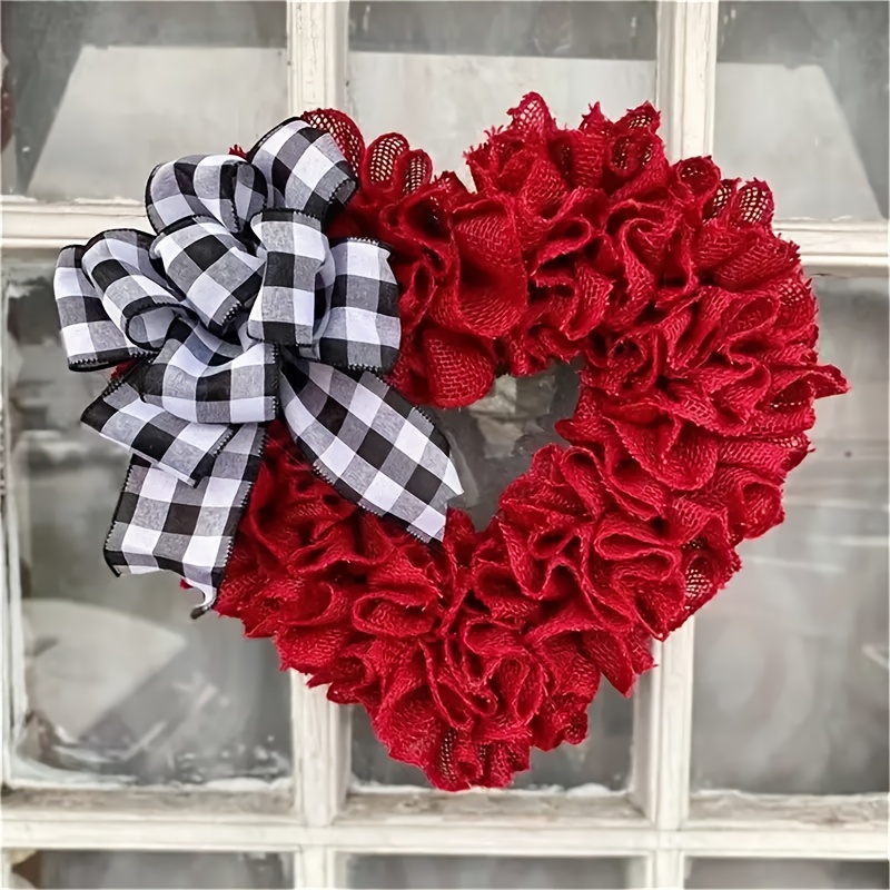 

1 Red Wreath Outside The Front Door, Valentine's Day Decoration With Bow, -shaped Valentine's Day Decoration, Outdoor Valentine's Day Wreath