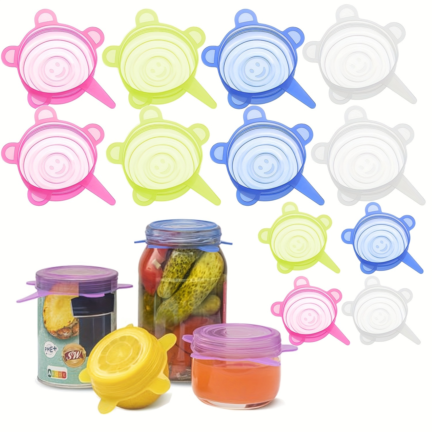 

6pcs Silicone Stretch , 2.5" Reusable Food Storage Covers For Mason Jars And Containers - Airtight Seal, Of Colors