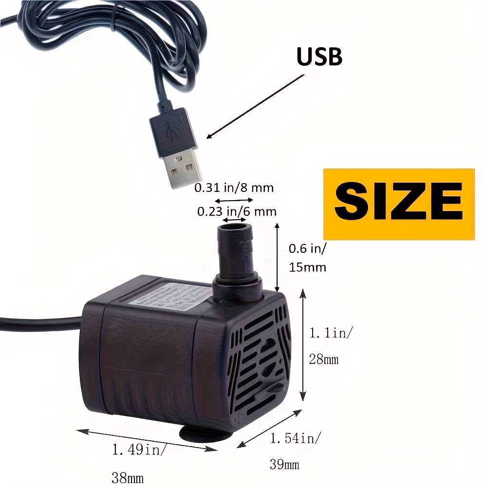 משאבת מים usb, משאבת מים למזרקות, משאבת מים טבולה 3w 3.5-9v 200l/h שחור/לבן פרטי מוצר 2