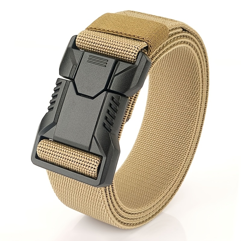 TEMU Men's Quick Release Plastic Buckle Tactical Belt, Heavy Duty Nylon Webbing Adjustable Utility Work Belt, Non-metal Outdoor Hiking Hunting Waist