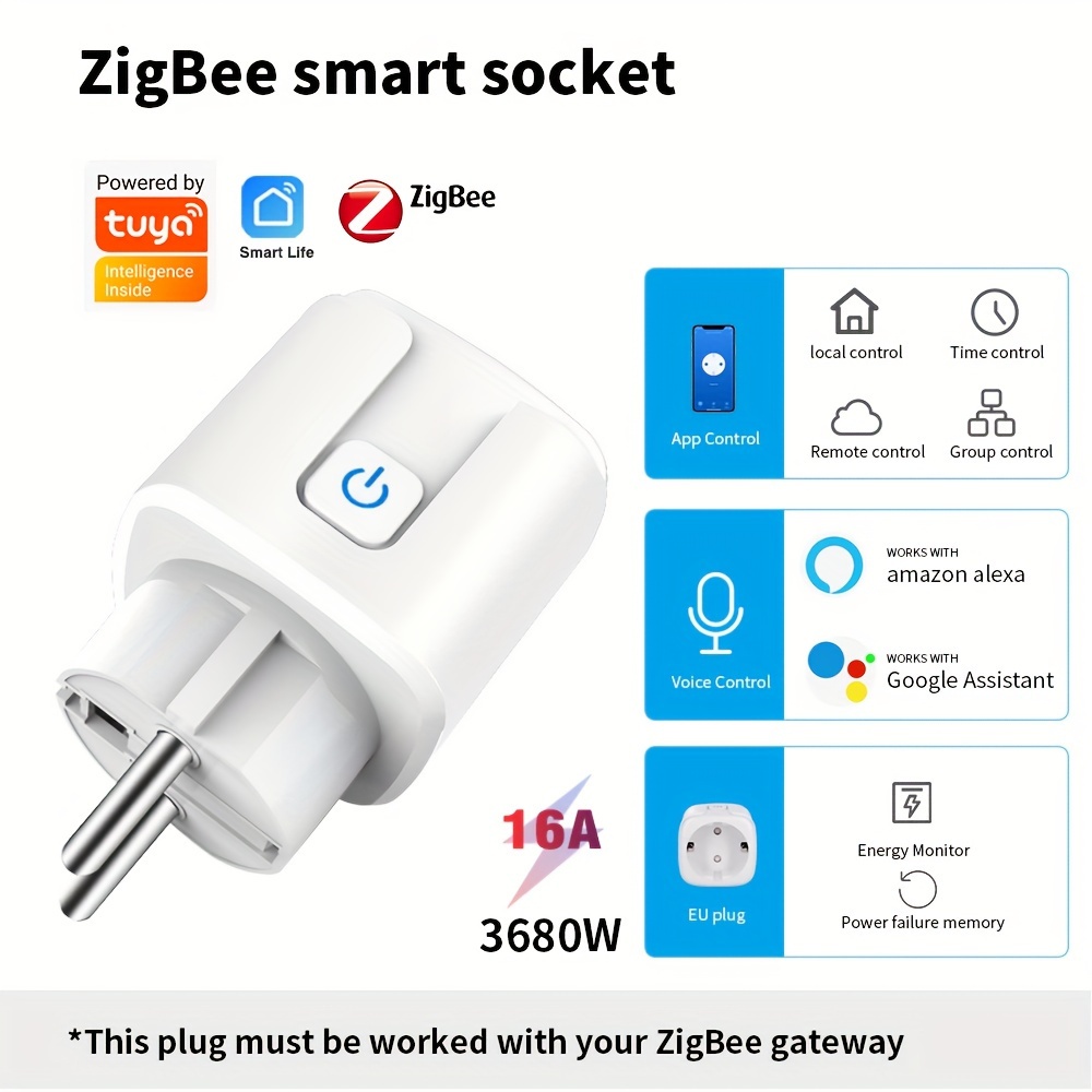 Tuya Smart Zigbee 3.0 Eu Plug 16a Prise 3680w Power Mornitoring