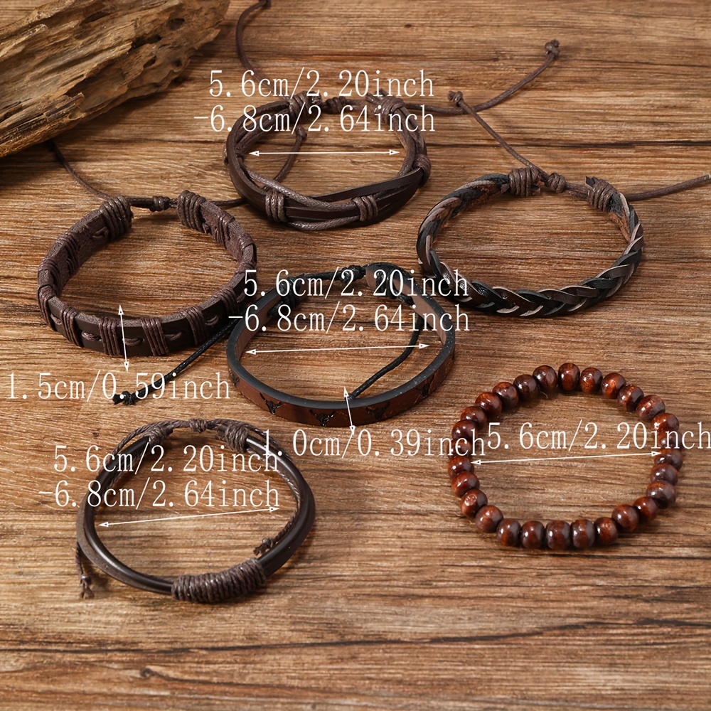 6pcs Vintage Men's Faux Leather Bracelet Set