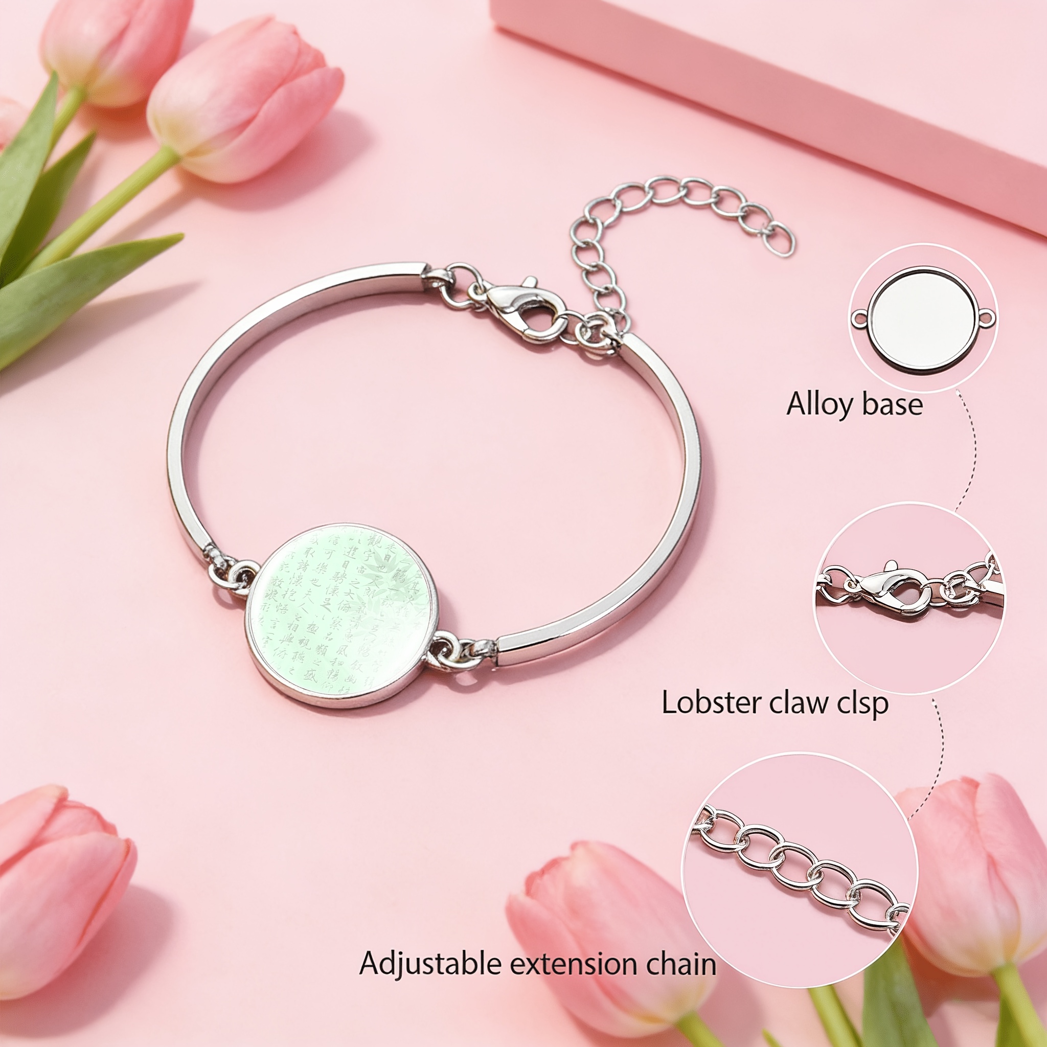 Women's Adjustable Bangle with Elegant Calligraphy Design