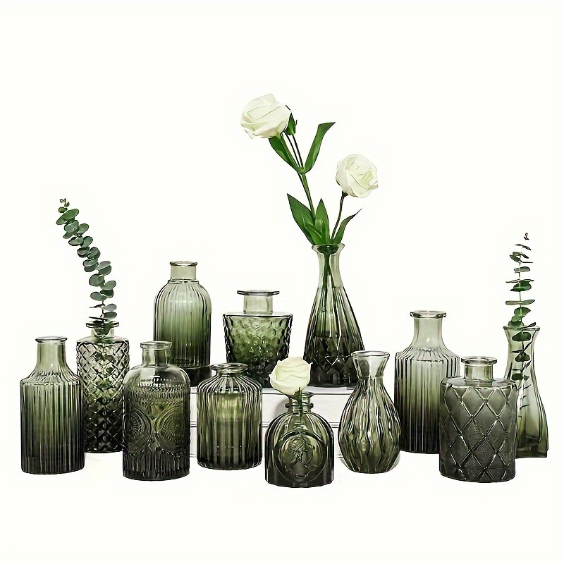 

12pcs Art Glass Vase Set, Pedestal Shape, No Electricity Or Battery Needed, Ideal For Wedding & Party Centerpieces And Home Decor