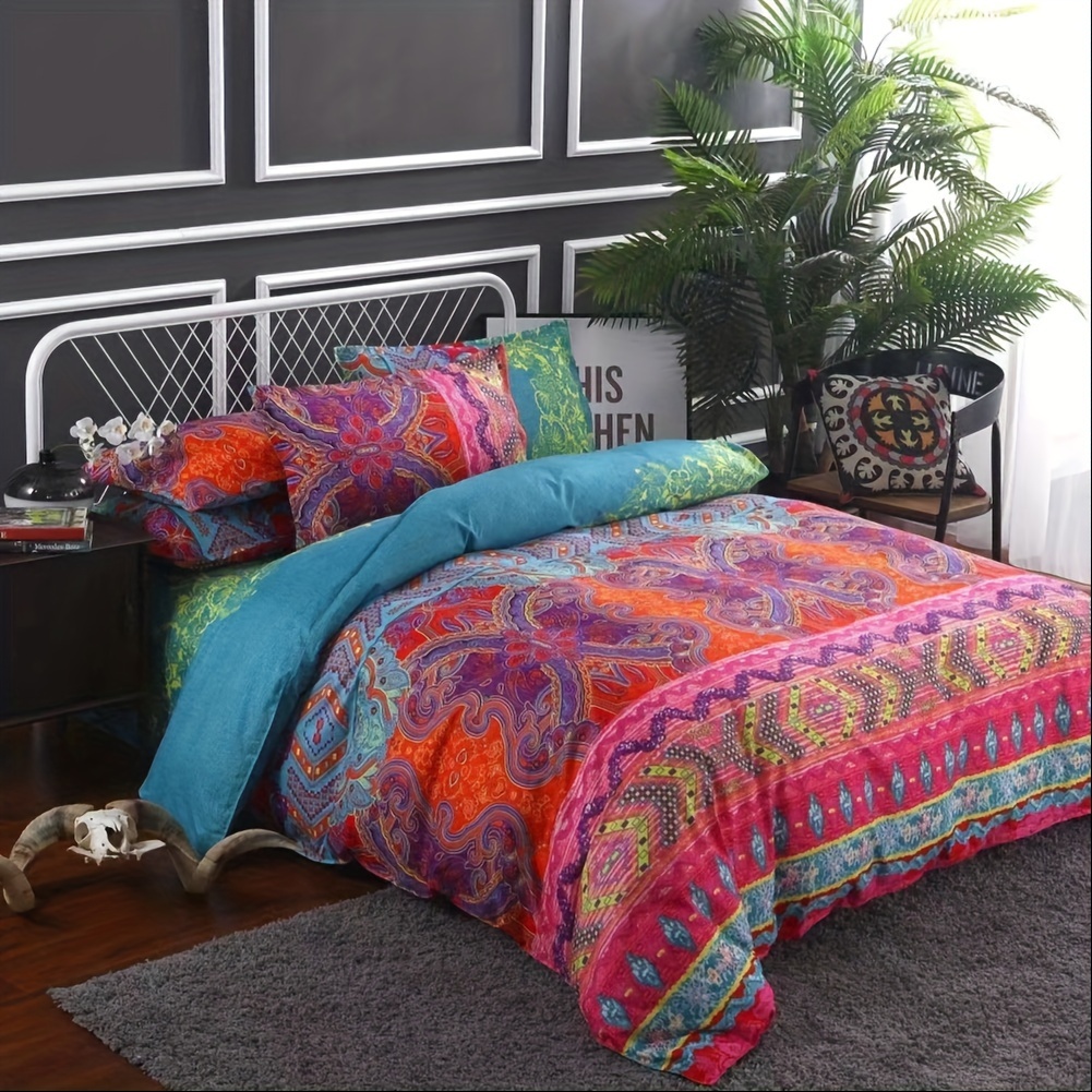 3pcs Duvet Cover Set, Boho Colorful Retro Print Bedding, Soft Comfortable Duvet Cover, For Bedroom, (1*duvet Cover + 2*pillowcases, Without Core)