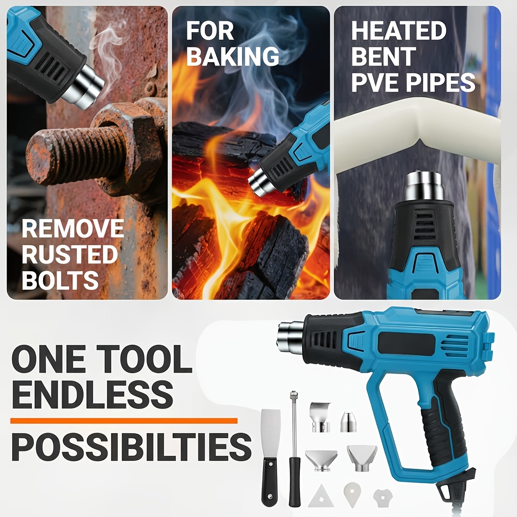 TEMU 2000w Heavy Duty Heat Gun With 4 Nozzles, Capable Of Reaching Temperatures Of 440°c And 600°c, Ideal For Paint Removal, Shrinking, Soldering,