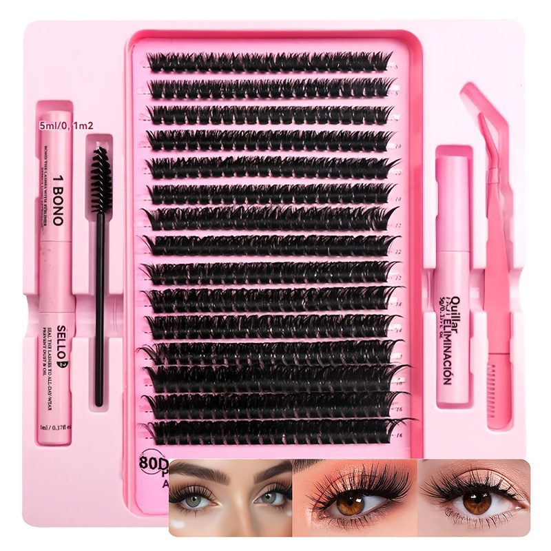 80d Self-grafting False Eyelash Set With 300 Clusters, Large Capacity Of 8-16mm, Mixed Length Needs. Suitable For Natural Makeup, Thick Makeup, Easy To Create Thick Big Eyes